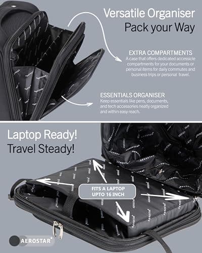 Aerostar Navigator Series Roller Bag Case fits Laptop up to 16”, TSA Lock, 2 Wheels and Water-Resistant Business and Commuter Travel, Black — view 3