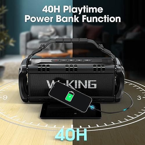 W-KING 90W Max Bluetooth Speaker, IPX6 Waterproof Portable Speakers Wireless Bluetooth, 50W Deep Bass Loud Outdoor Speaker with 40H Playtime/Stereo Pairing/TF Card/AUX/NFC for Party,Camping — view 5