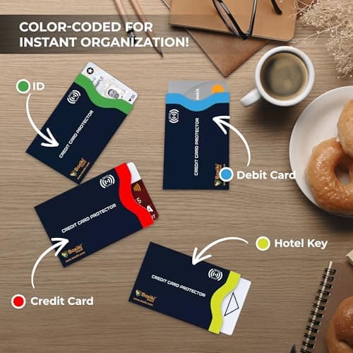 RFID Blocking Sleeves 12 Pack - Colour Coded Credit Card Protector Sleeves for Identity Theft Prevention, Military-Grade RFID Card Holder Set, Slim Waterproof Credit Card Sleeves for Wallet — view 3