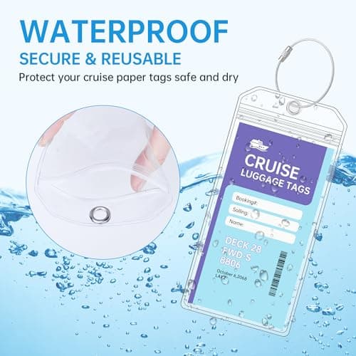 Teskyer 8 Pcs Cruise Luggage Tag Holder Compatible with P&O, Princess, Carnival, MSC, NCL, Waterproof, Clear, Durable, with Zip Seal, Steel Loops, Cruise Essentials — view 3