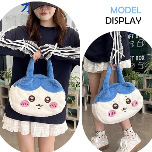 Roffatide Lovely Hachiware Plush Handbag Cartoon Lightweight Mini Tote Bag Women's Accessory for Work Travel Daily Use for Girls Gift for Christmas New Year Blue — view 2