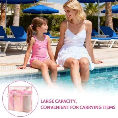 OSDUE Mesh Shower Caddy Bag, 2PCS Portable Toiletry Tote Hanging Wash Bag with Zipper, Quick Dry Shower Tote Bag for College Dorms, Gym, Swimming, Beach, Camping, Travel(Pink) — view 4