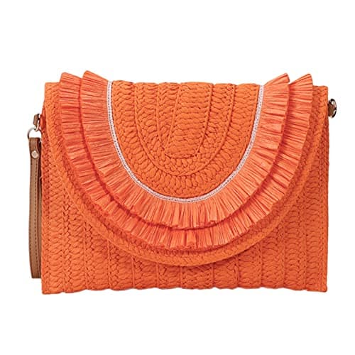 Lawnrden Straw Handbags Raffia Woven Bag Straw Purse Summer Beach Crossbody Bags for Women Orange