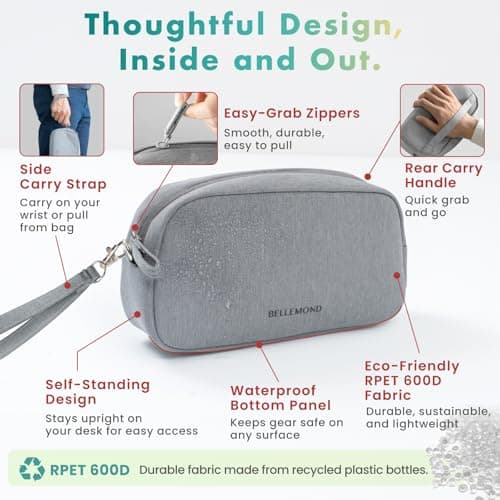 BELLEMOND「Totono+」| Cord Organizer Tech Pouch | Travel Electronics Organizer Case for Cables & Chargers | Hidden AirTag Slot & Cable Pass-Through | Designed in Japan | Charcoal Gray — view 5