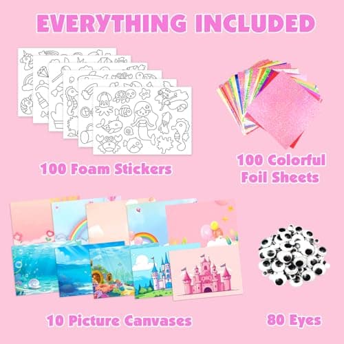 AJAZPER Foil Handicraft for Kids, Arts Kit for Kids, Art & Craft Supplies Kits, DIY Creative Activity Travel Toy Gift, Ideal Birthday Christmas Party Favor Gifts for Girls Boys Ages 4+ (Pink) — view 2