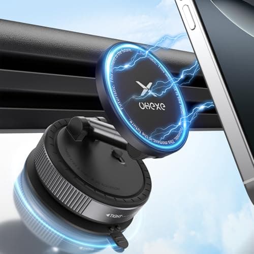 UKEXE Vacuum Magnetic Mobile Phone Holder Car for Magsafe Car Mount, 360° Adjustable Ultra Suction Cup Car Phone Mount for iPhone 17 Pro Max 16 15 14 13 12 Air Plus (Black)