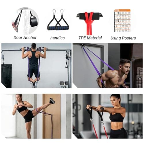 5 Levels Resistance Bands Set with Door Anchor & Handles - Heavy Duty Pull Up Assist Bands for Men & Women, Home Gym Workout, Strength Training, Yoga, Physical Therapy and Stretch Mobility — view 5
