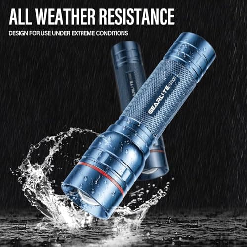 GEARLITE Rechargeable LED Torch, 2000LM Torches LED Super Bright with 3 Modes, Portable Small Torch with Battery, Waterproof Flashlight Zoomable for Power Cut, Emergency, Camping, Hiking, Outdoor-Blue — view 3