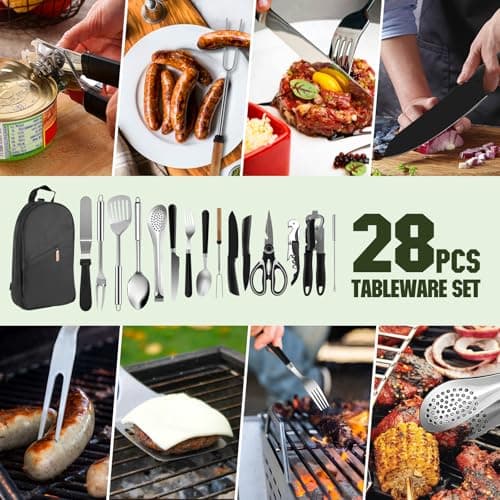 28Pcs Camping Cooking Utensils Set, Camping Utensil Set for Campervan,Camping Kitchen Utensil Organizer Travel Set, Accessories Set for Outdoor Hiking Picnic Trekking — view 4