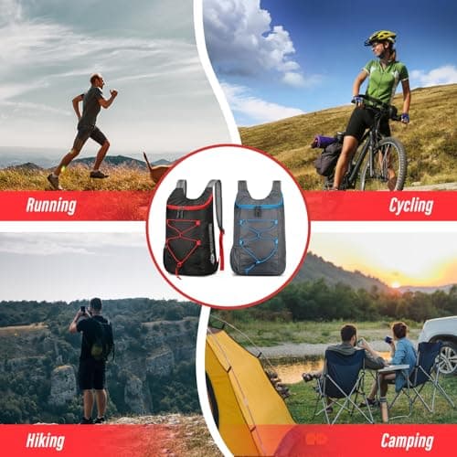 Sahunfri 2 Pcs Ultra Lightweight Backpack, Foldable Backpack Water Resistant Travel Rucksack, Multi-Functional Foldable Backpacks Womens Men For Camping, Hiking, Biking(Black Grey) — view 5