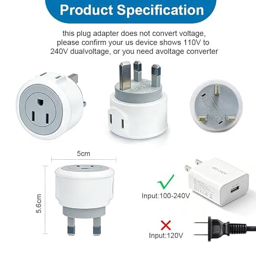 US to UK Travel Plug Adapter, American to UK Converter, 2-Pin and 3-Pin US Plug Power Adapter, Suitable for the United States, Japan, Canada, China, Brazil, Argentina, Mexico（2 Pack） — view 5