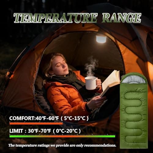 Sleeping Bags for Adult and Kids - Ultralight 3 Season Sleeping Bag for Cold Weather, Compact Backpacking Camping Sleeping Bag for Girls Boys, Lightweight Sleeping Bags for Outdoor Camping (Green) — view 6