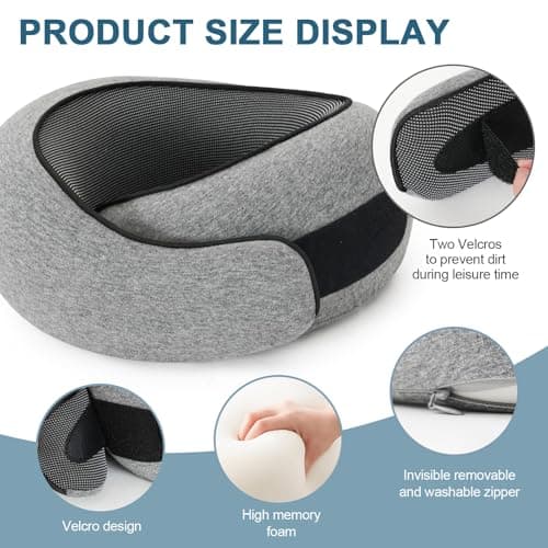 Purecas Memory Foam Travel Neck Pillow, 360° Support with Eye Mask&Earplugs — view 3