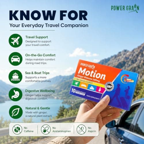 Travel & Motion Sickness Tablets - 500mg Chewable Ginger Rhizome Tablets - Non-Drowsy Nausea & Vomiting Relief - 10 Tablets (Strawberry) — view 4