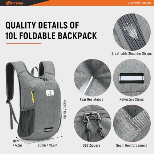 SKYSPER 10L Hiking Backpack Lightweight Packable Back Pack Small Travel Daypack for Women Men Foldable Outdoor Rucksack — view 4