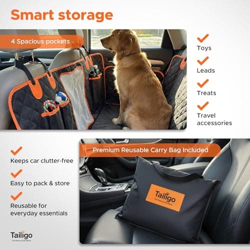 Tailigo Premium Dog Car Seat Cover – Waterproof, Heavy-Duty, Non-Slip, Full Protection for Back Seat – Safety Anchors, Side Flaps & Storage Pockets – Fits All Cars & SUVs — view 6