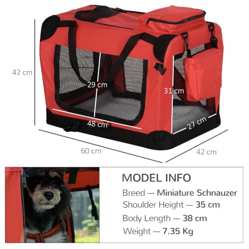 PawHut Foldable Pet Carrier, Cat Carrier for Small Dogs 60 x 42 x 42cm Red — view 3