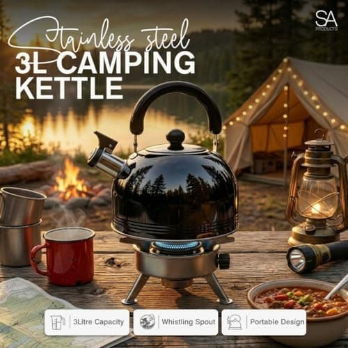 SA Products Camping Kettle 3L - Stainless Steel Whistling Kettle - Portable Stove Top Kettle for Coffee & Tea - Camping Kettle for Gas Stove & Open Fire - Camp Stove Kettle - Black — view 2