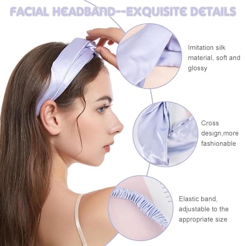 12pcs Purple Spa Sleepover Party Supplies Kit for Girls - 3 Hair Care Headbands, 3 Sleep Masks, 3 Satin Scrunchies, 3 Storage Pouches - Premium Spa & Travel Essentials for Sleepovers, Parties, Daily — view 3
