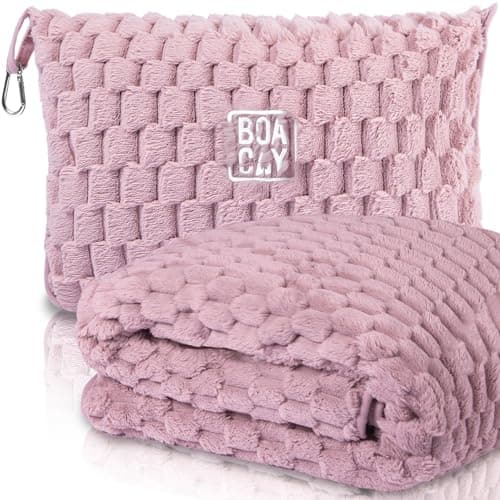 BOACAY Packable Travel Blanket for Aeroplane, Car - Compact Office Blanket - Portable Pillow for Adults, Children with Case, Luggage Sleeve, Backpack Clip