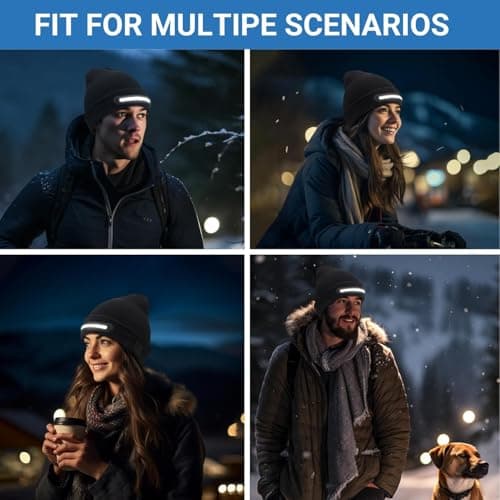 Getsuna Rechargeable LED Headlamp Cap with Lights, Unisex Beanie Hat with Light, Winter Hat with Light Built in, USB Rechargeable Warm Knitted Cap for Walking, Running, Camping, Hiking - Black — view 4