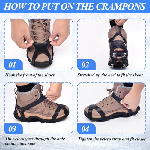 HONYAO Crampons, Ice Cleats for Shoes and Boots, Snow Grips for Men Women, Silicone Stainless Steel Ice Grips for Winter Walking Hiking Outdoor Fishing, Grippers Shoe Spikes Grips Traction, M — view 5