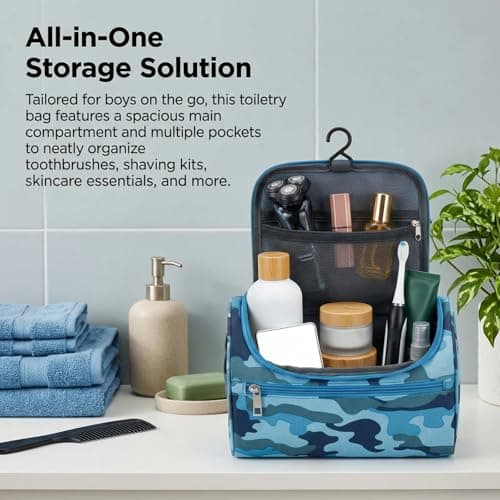3-Piece Boys Wash Bag Set, Complete One Big Toiletry Bag Men and Two Small Wash Bags for Travel and Sports, with Handle and Zipper for School, Gym or Holidays — view 6