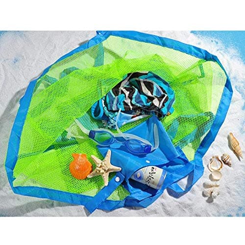Yesmin Thickened Sand proof Mesh Beach - Outdoor Swimming Pool Children's Large Capacity Storage Lightweight Foldable Waterproof Travel Bag (Blue mesh Green bag) — view 2