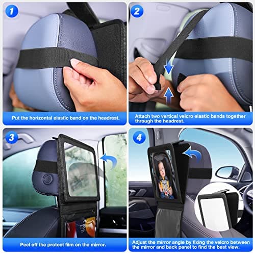 Brislut Baby Car Mirror with Tablet Holder for Reversing Child, Adjustable Rear Mirror and iPad Case for Car Headrest — view 6