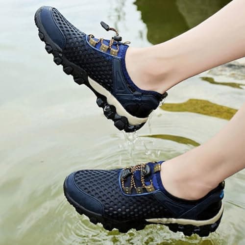 Men Summer Mesh Breathable Hiking Shoes Comfortable Walking Shoes Outdoor Travel Shoes Fashion Casual Sports Shoes Fashion Sneaker Men 12 (Blue, 7) — view 3