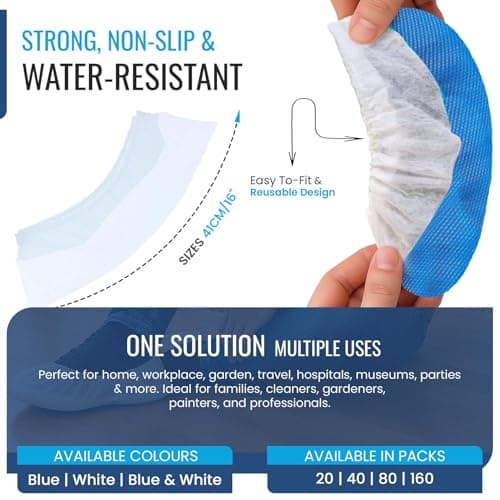 TYGA 20 Pieces Waterproof Reusable Shoe Covers - Blue & White — view 3