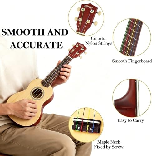 Mhogany Soprano Ukulele Starter Kit - Professional 21 inch w/Case Strap Digital Tuner Aquila Strings (21 inch, Rainbow) — view 6