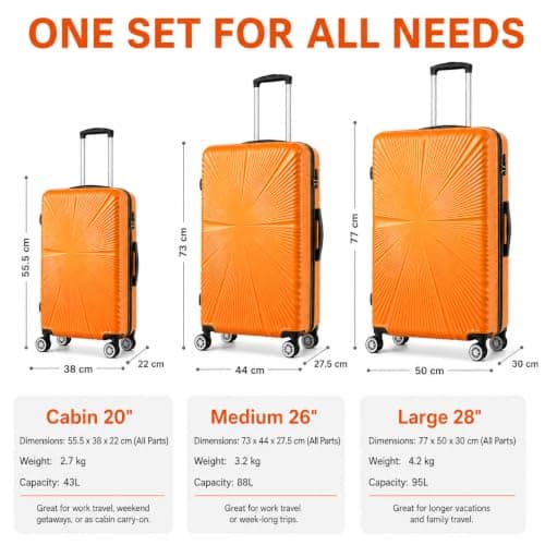 Set of 3 Pcs Luggage Hard Shell Suitcase, Orange — view 2