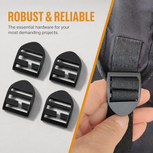 Msjuwek Pack of 4 Black Metal Ladder Lock Buckles, 25mm Inner Diameter Heavy-Duty Webbing Adjuster Clips, Replacement Hardware for Backpacks, Luggage Straps, Seat Belts & DIY Projects — view 3