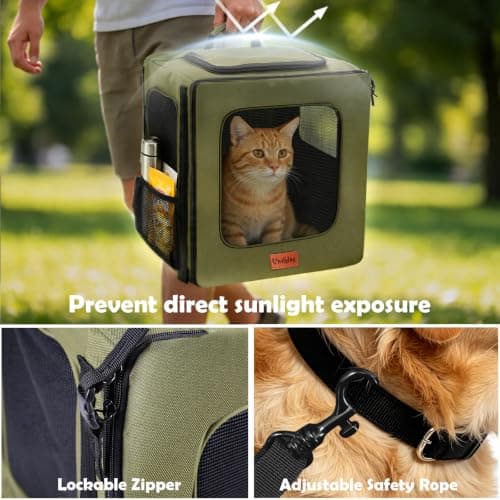 Vivifying Dog Backpack Carrier – 42x38x27cm for Pets Under 8.5kg, Breathable Dog Cat Carrier with Mesh Windows, Heavy Duty Hands-Free Carrier for Hiking, Camping& Outdoor Walks (Green) — view 6