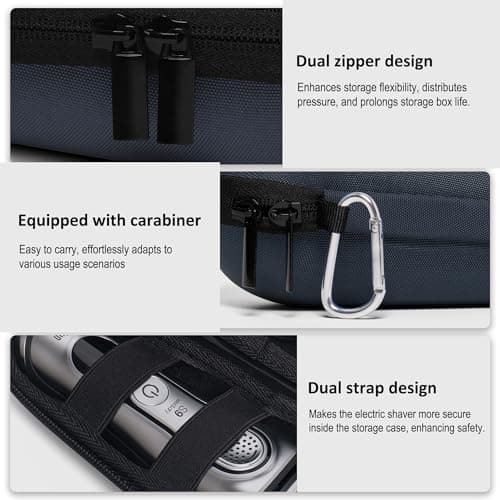 Travel Case for Braun Series 3/5/6/7/8/9 Electric Shaver, Hard EVA Storage Bag with Double Straps, Portable Protective Organizer for Men's Electric Shaver, Charger and Accessories, Navy Blue — view 4