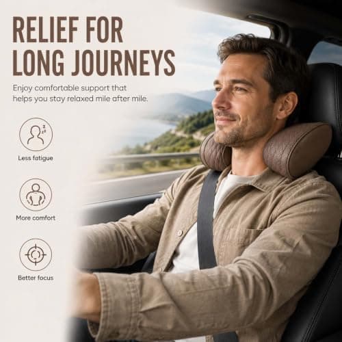 Universal Memory Foam Car Headrest Neck Pillow, with Leather Cover，Maroon — view 5