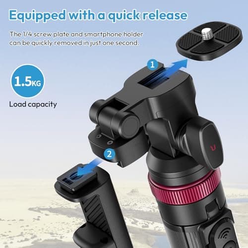 ULANZI MT-78 185cm Extendable Phone Tripod, 72.83" Selfie Stick Bluetooth, 3 in 1 Camera Tripod Stand with Clip, 360° Ball Head, Quick Release plate, Cold Shoe, for iPhone Sumsung DSLR Sony Canon Fuji — view 3