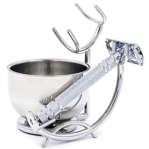 Grooming Shaving Kit for Men,Strong Razor and Brush Stand with Stainless Steel Shaving Soap Bowl,Dad Gifts,boyfriend Gifts,Husband Gifts for Him — view 5