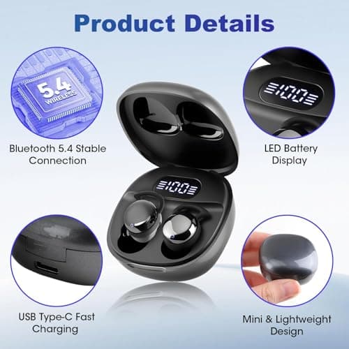 Sleep Earbuds for Side Sleepers, Wireless Bluetooth 5.4 Mini Earphones — view 2