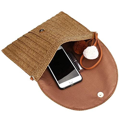 Verus Women Straw Purse Clutch Bag, Summer Straw Shoulder Woven Rattan Handbag Bags Beach Shoulder Tote Handbags (Light Brown) — view 5