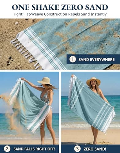 LANE LINEN Turkish Beach Towels, 2 Pack Extra Large Beach Towel, Pre-Washed for Soft Feel, Cotton Rich Oversized Sand Free Quick-Dry Pool Towel, Beach Towels For Adults, 39"x71" - Baltic — view 5