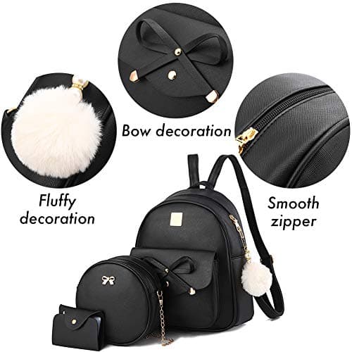 Gloppers Girls Bow Backpack 3PCS Faux Leather Backpack Set with Shoulder Bag & Wallet Cute Rucksack for Women Travel (Pink) — view 2