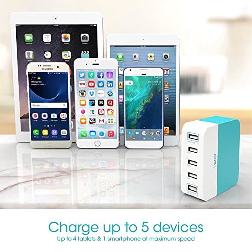 USB Charging Station Charger Hub - 5 Port Multi Port USB Charger With Intelligent Smart Charge For Apple iPhone, iPad, iPad Air, iPad Mini, iPad Pro, Samsung Galaxy, HuaWei, Nexus, LG and More — view 3