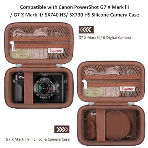 Supmay Camera Case for Canon Powershot G7 X Mark III / G7 X Mark II / SX740 HS Digital Camera, Storage Holder Travel Bag with Zipper Mesh Pocket for Battery Pack, Charging Cable, USB Card, Brown — view 3
