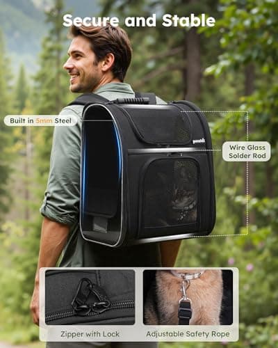 pecute Cat Backpack Dog Backpack, Breathable Dog Rucksack, Black,L — view 4