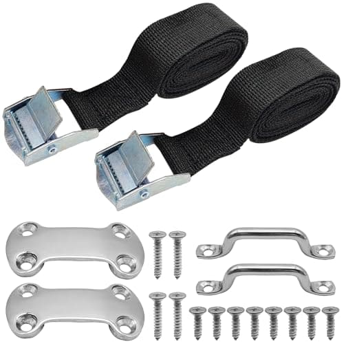 Cooler Tie Down Kit, 14 Pcs, 1"x 56"(4.7 ft) Battery Tie Down Strap with Stainless Steel Cam Buckle, Bracket and SS Screws, Fixed Straps for YETI and RTIC Coolers to Boats Luggage Belt Cars Truck Bed