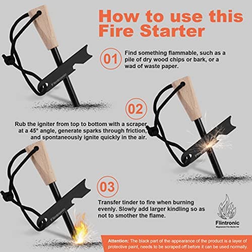 flintronic Survival Fire Steel, Flint Striker Steel Fire Starter Kit, Magnesium Ferrocium Rod Firesteel with Scale Scraper & Whistle, Outdoor Emergency Survival Tool for Travelling Camping Hiking — view 4