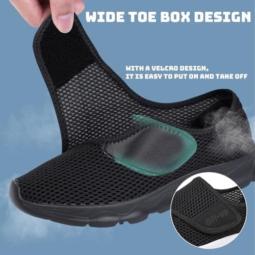 Git-up Women's Walking Shoes Ultra Lightweight and Breathable, Hook and Loop Water Shoes for Indoor and Outdoor, Slip On Athletic Shoes for Walking Hiking Stream, B-black, 7 — view 6