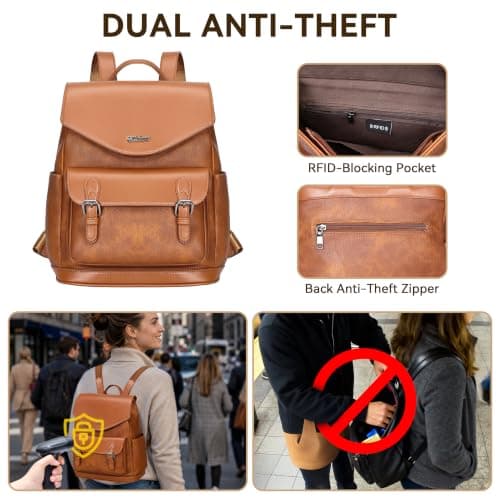 Eshow Backpack Womens Anti Theft, Ladies Backpack Water-Resisstant Brown — view 4